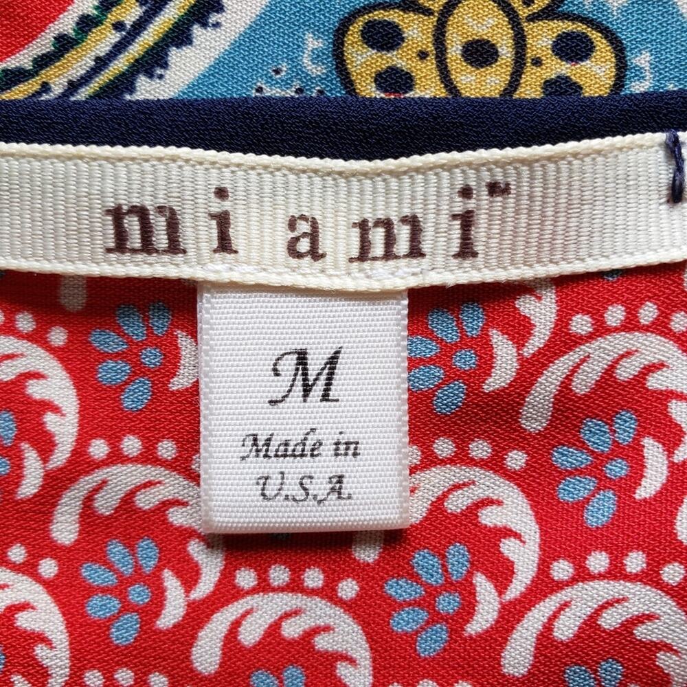 Split Neck 3/4 Sleeve Pullover Tangerine Paisley Tunic Top by Miami Medium - Picture 11 of 12